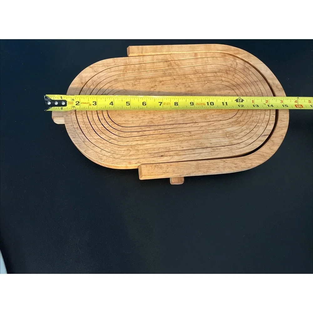 Collapsible Wooden Basket Oval Bowl Trivet Handcrafted 15